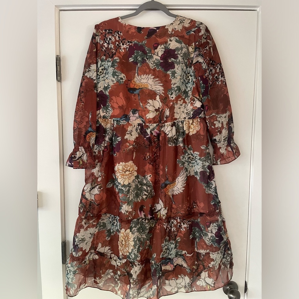 Anthropologie Size 4 Rust Multi Patterned Midi Dr… - image 2